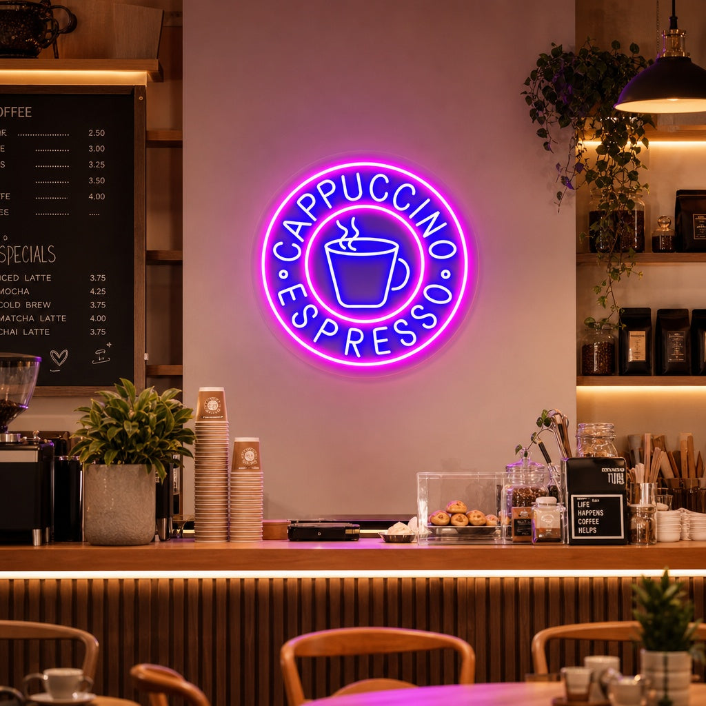 "Cappuccino Espresso" Enseigne Lumineuse en Néon