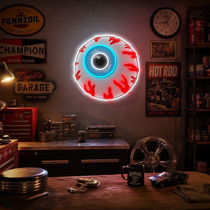 "Cartoon Eye, globe oculaire, bombe zombie" Enseigne néon LED imprimée UV