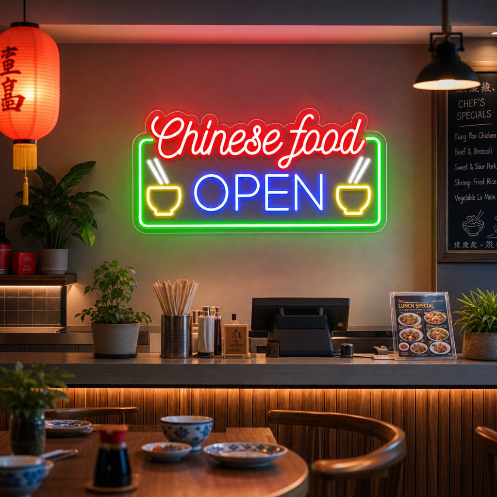"Chinese Food Open" Lumineuse en Néon