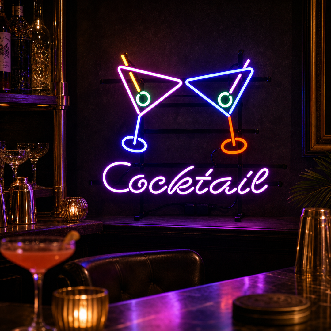 "Cocktails, Martini" Enseigne Lumineuse en Néon