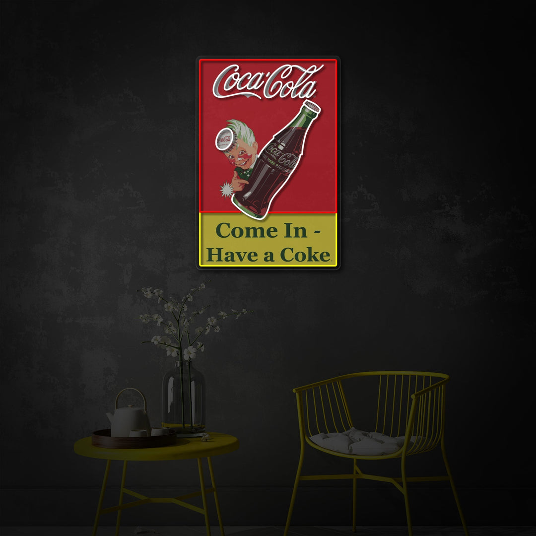 "Come In Have A Coke, logo de l'atelier de consommation d'alcool" Enseigne néon LED imprimée UV