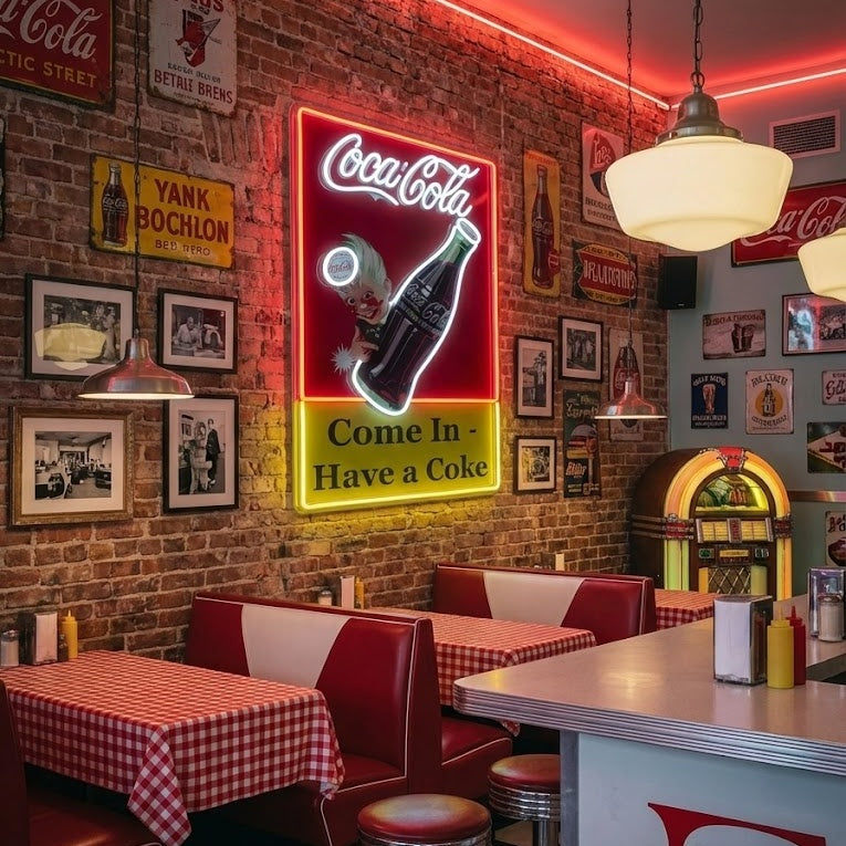 "Come In Have A Coke, logo de l'atelier de consommation d'alcool" Enseigne néon LED imprimée UV