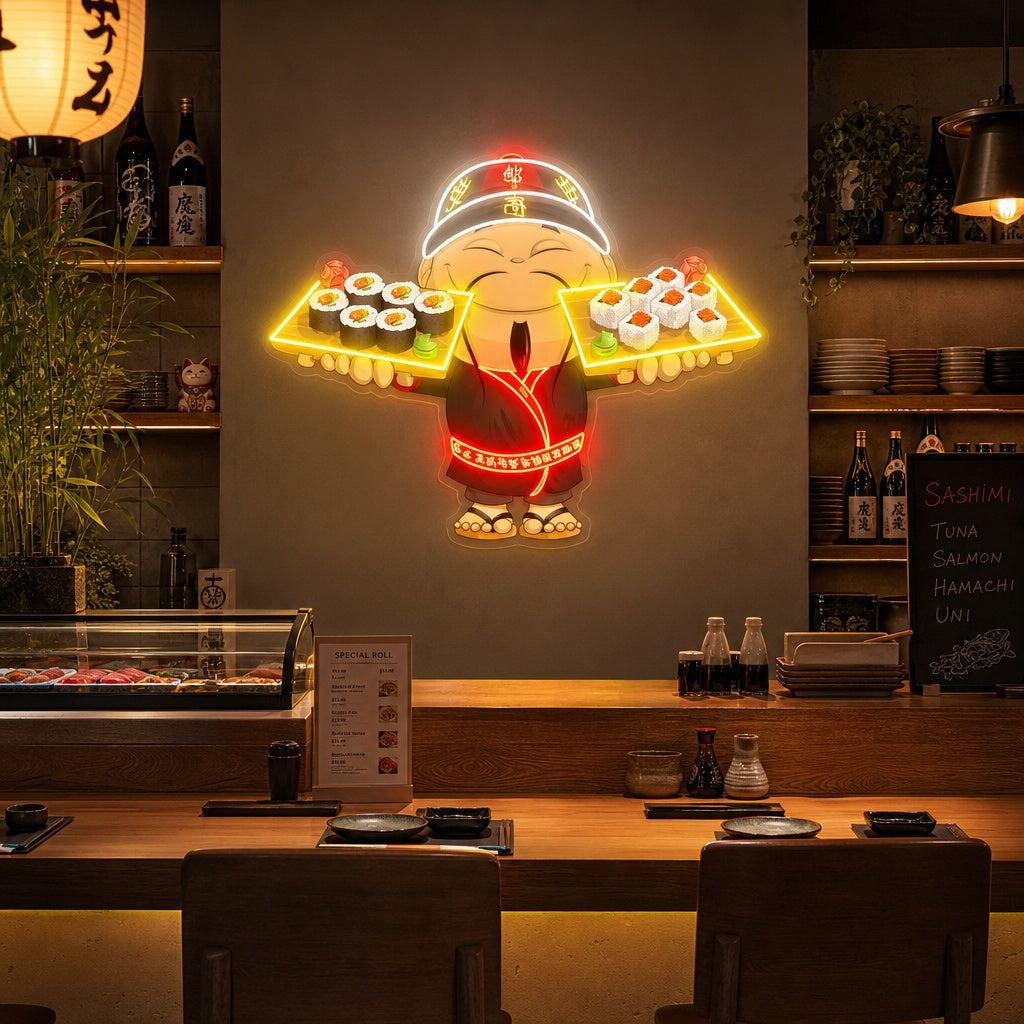 Cuisinier de sushi Enseigne néon, Décoration de restaurant japonais