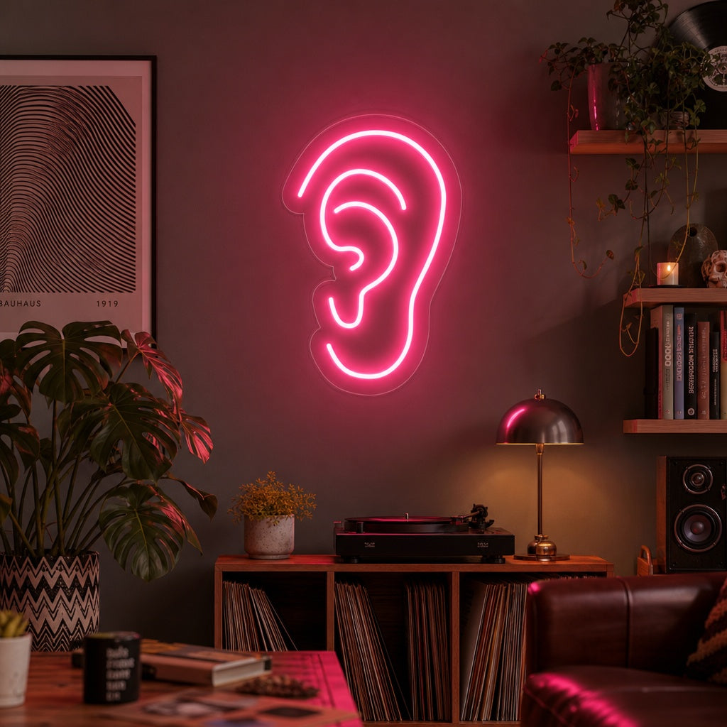 "L'Oreille De L'Éclairage Créatif" Enseigne Lumineuse en Néon