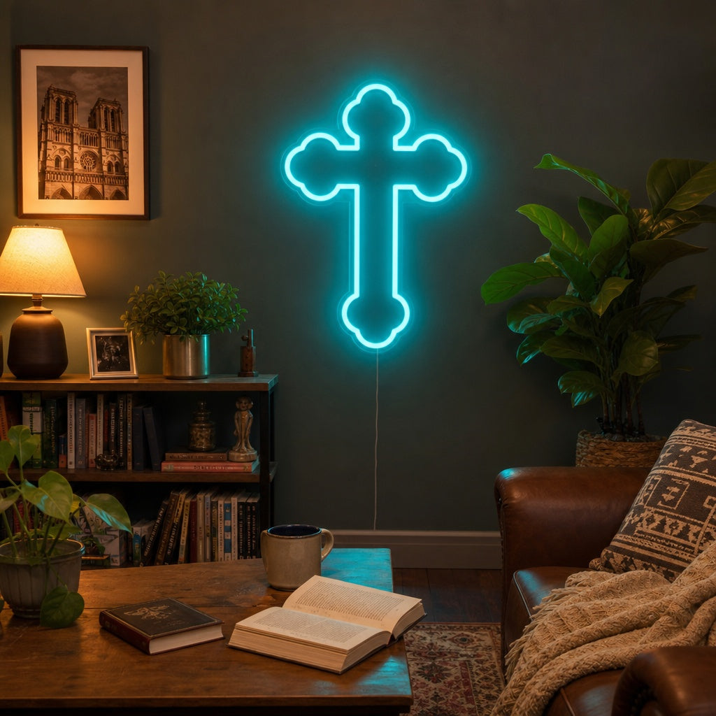 "Crucifix, Croix De Jésus" Enseigne Lumineuse en Néon