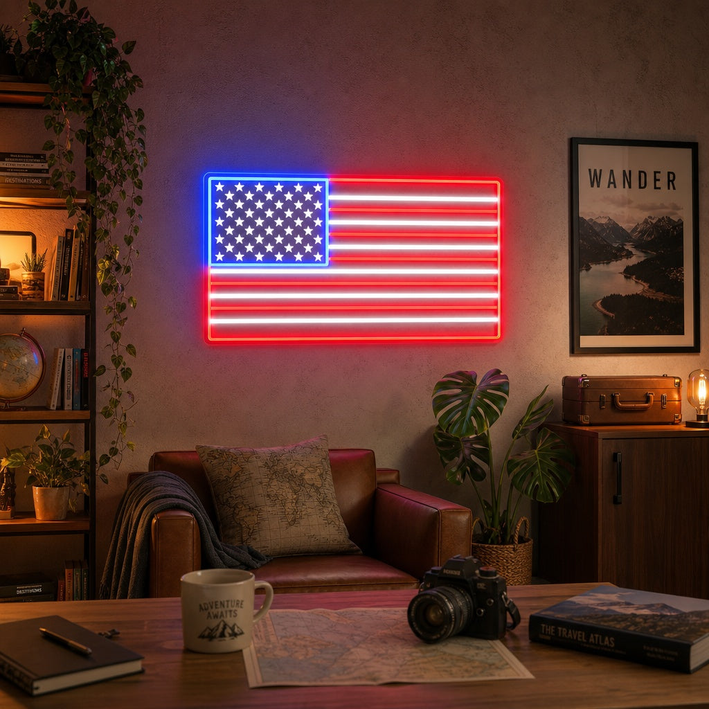 "Nom personnalisé US Flag" Enseigne néon LED imprimée UV