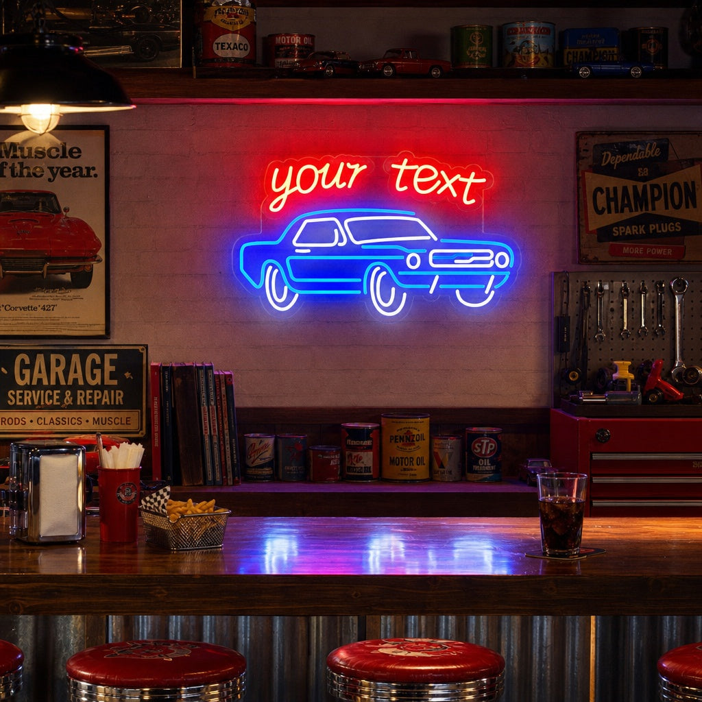 "Personnalisez Votre Texte Avec La Forme D'Une Voiture" Enseigne Lumineuse en Néon