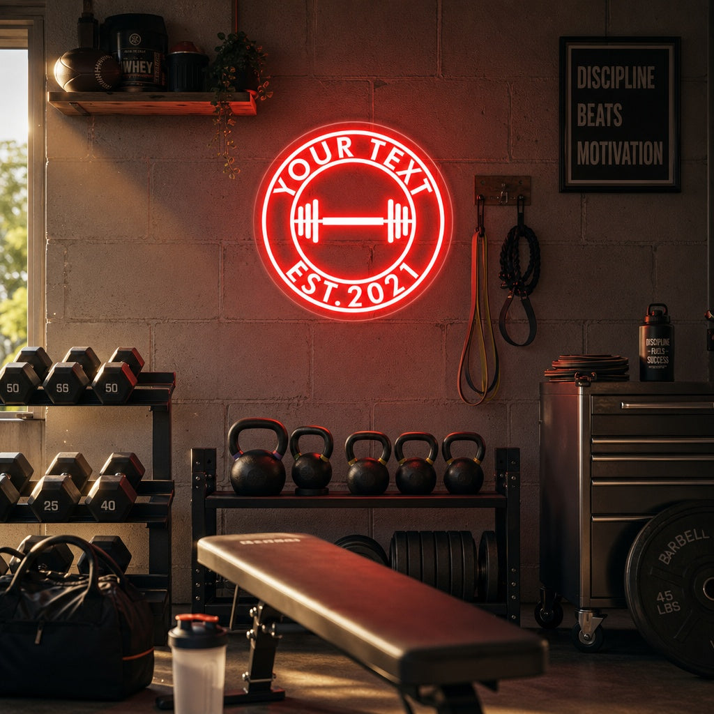 "Your Text, Texte Personnalisé Gym, Texte Personnalisé Fitness, Texte Personnalisé Gym" Enseigne Lumineuse en Néon