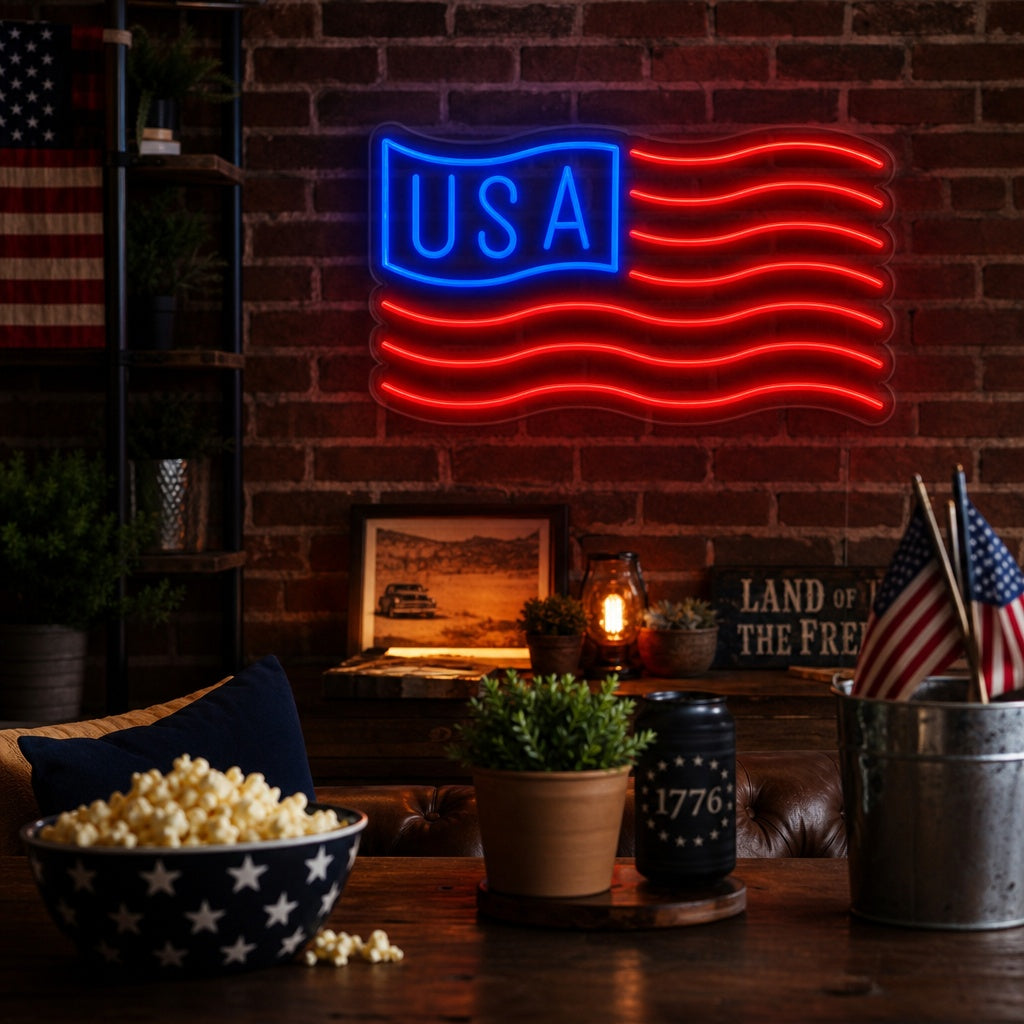 "Drapeau Des États-Unis" Enseigne Lumineuse en Néon