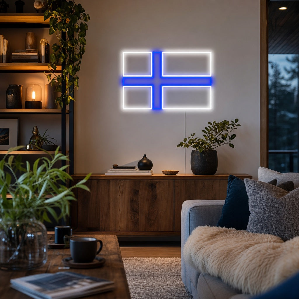 "Drapeau De La Finlande" Enseigne Lumineuse en Néon