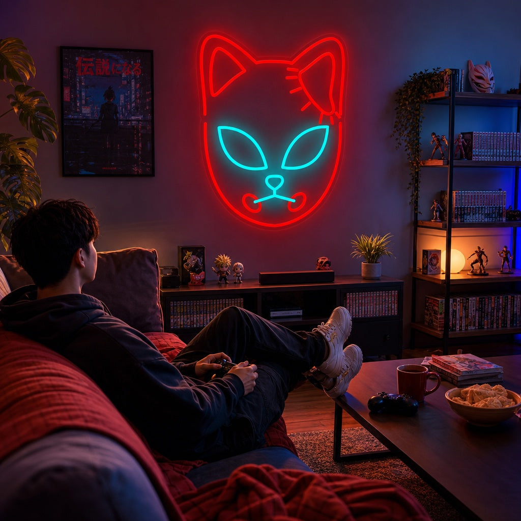 "Masque De Renard, Manga Anime" Enseigne Lumineuse en Néon