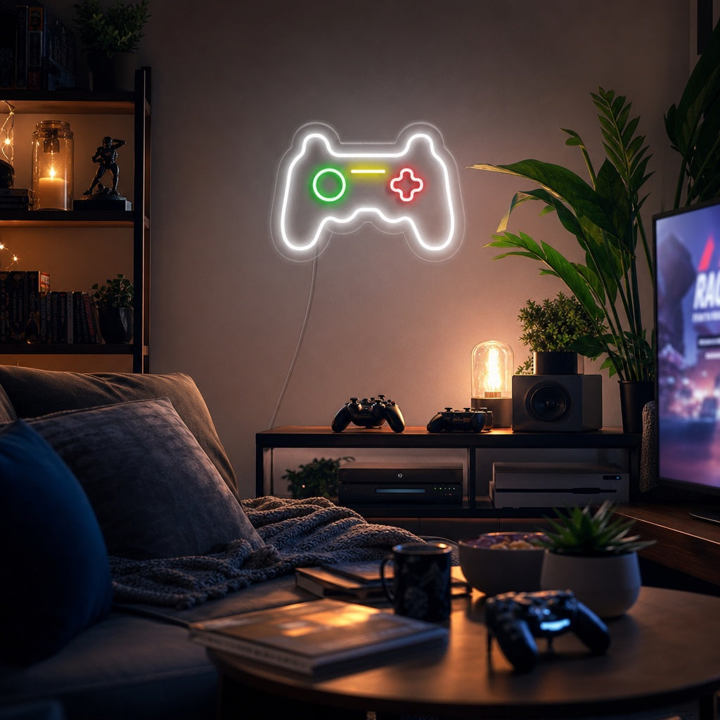 "Manette De Jeu, Décoration De Joueur" Enseigne Lumineuse en Néon
