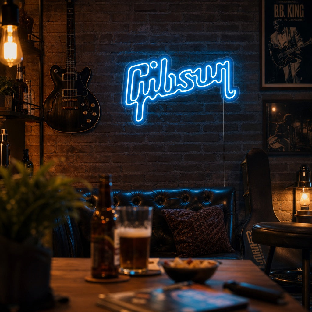"Gibson, Musique, Guitare" Enseigne Lumineuse en Néon