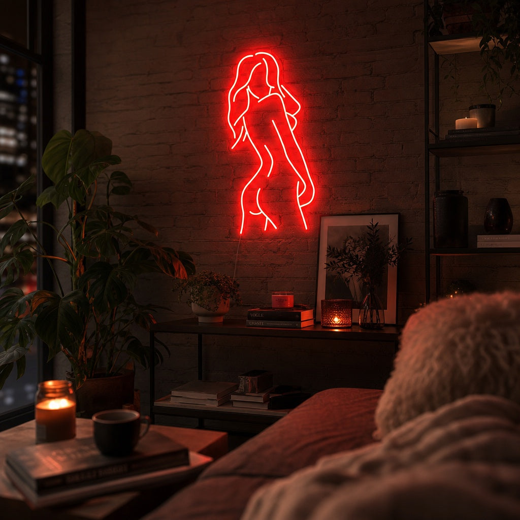 "Fille Femme Dame Corps Élégant" Enseigne Lumineuse en Néon