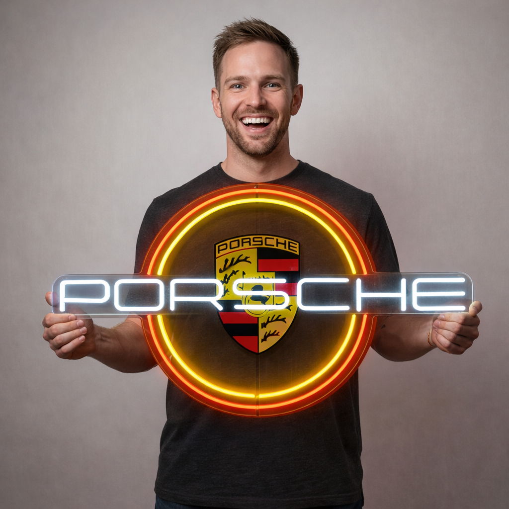 Enseigne néon emblème circulaire de voiture sportive