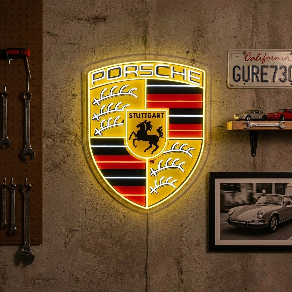 Enseigne néon blason automobile vintage