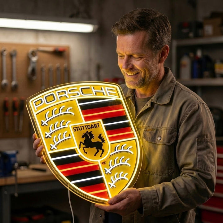 Enseigne néon blason automobile vintage