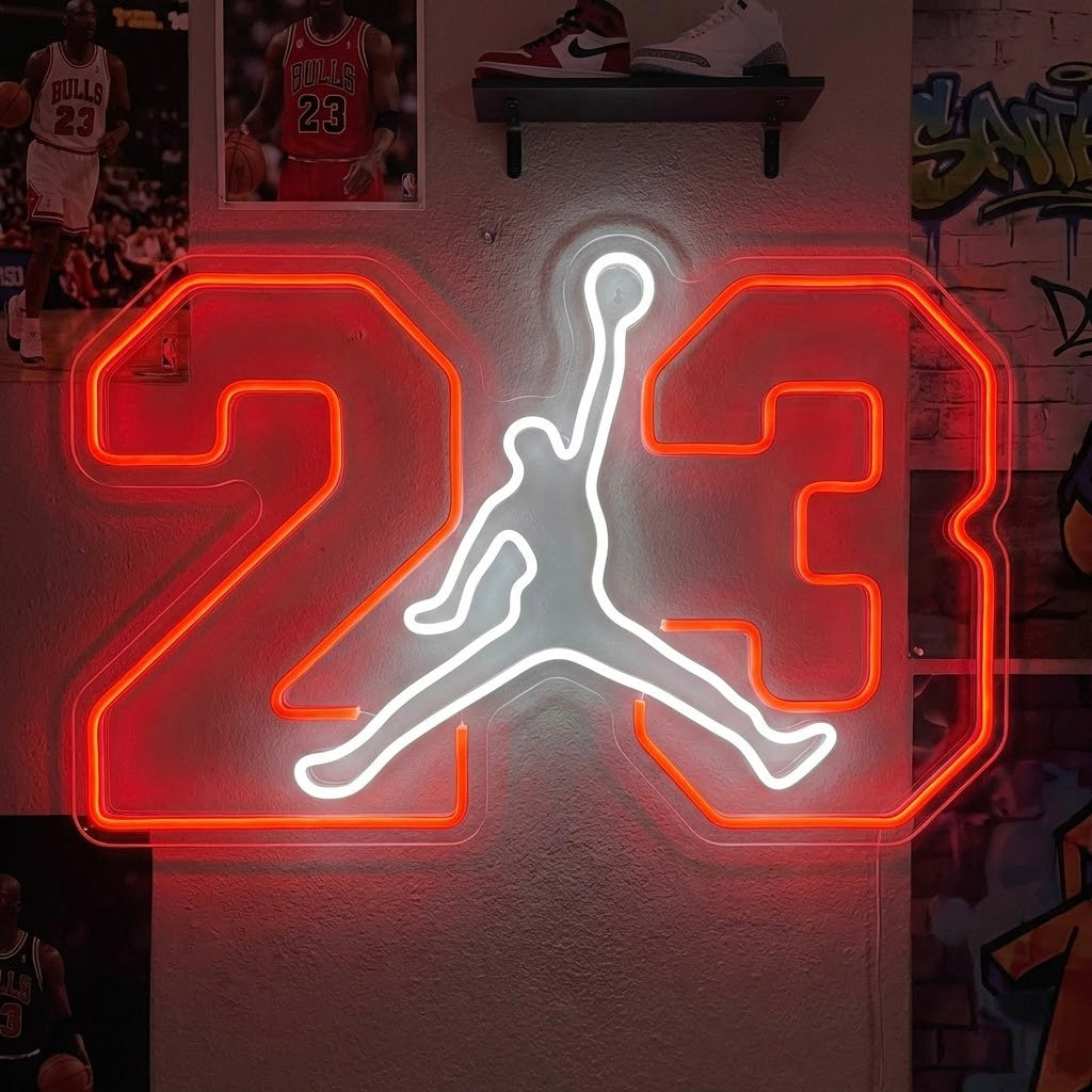 Enseigne néon silhouette de joueur de basketball