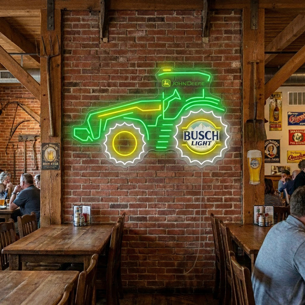 Enseigne néon tracteur et bière
