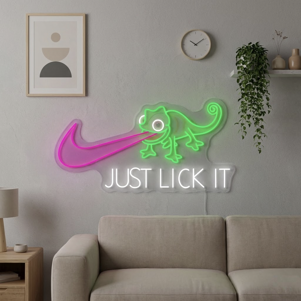 Enseigne néon UV – Texte ludique “Lick It”