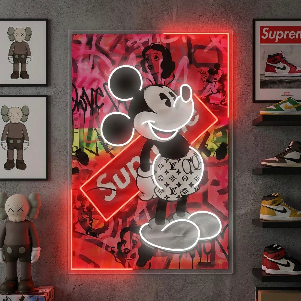 Enseigne néon UV – Souris cartoon style pop art