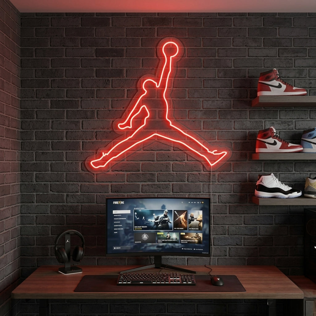 Enseigne néon silhouette de dunk de basketball