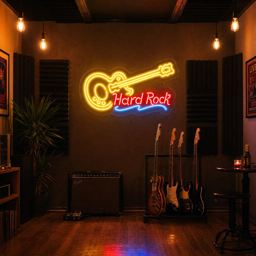 "Hard Rock, Musique, Guitare" Enseigne Lumineuse en Néon