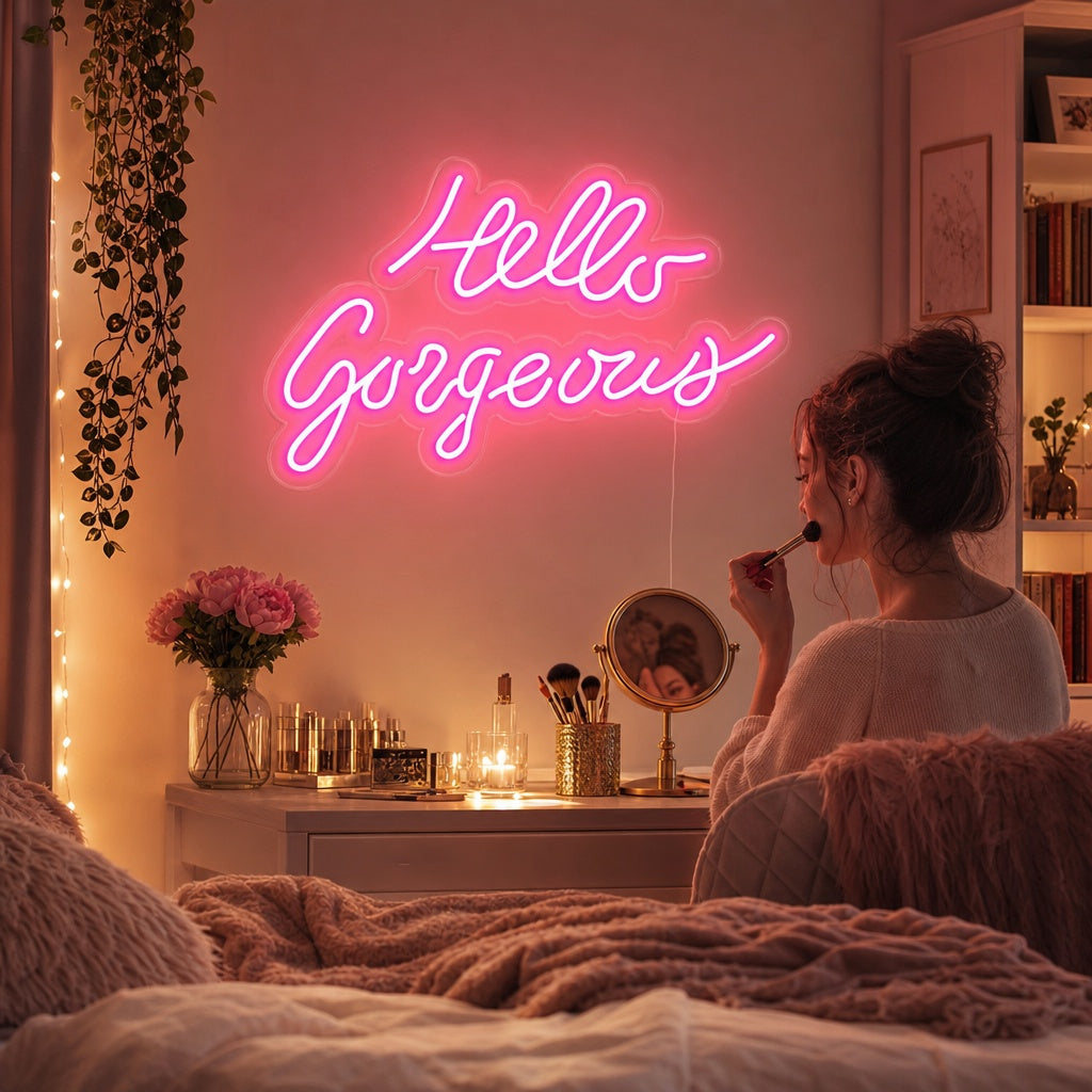 "Hello Gorgeous" Enseigne Lumineuse en Néon