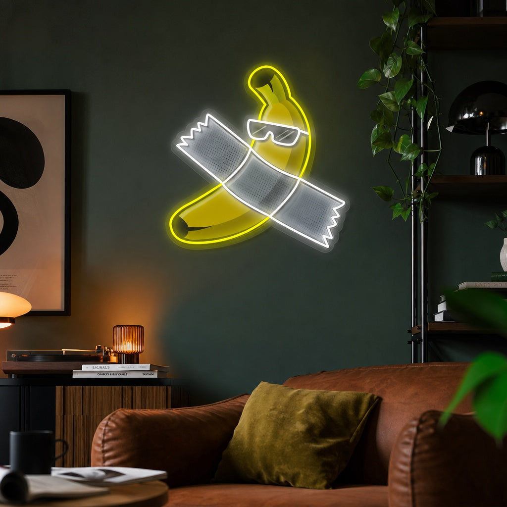 "Est cet art, banane avec du ruban adhésif" Enseigne néon LED imprimée UV