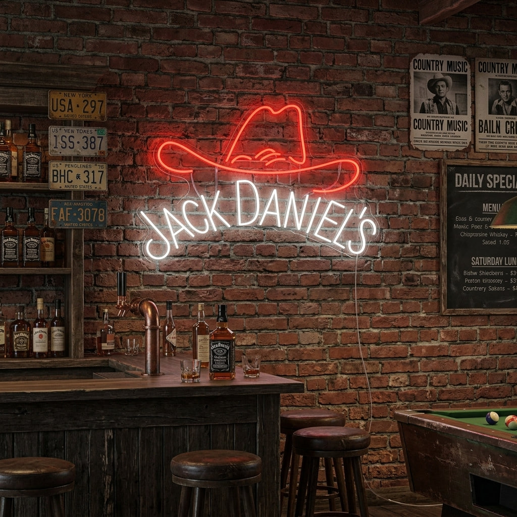 "Chapeau de cow-boy Jack Whiskey" Enseigne néon