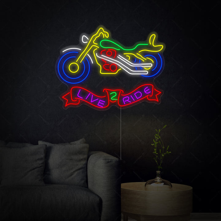 "Live 2 Ride, Moto" Lumineuse en Néon