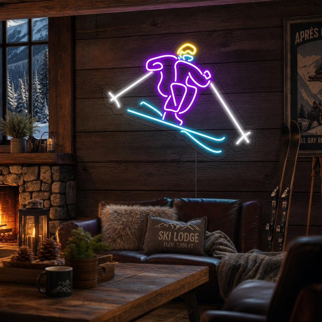 "Logo D'Un Skieur" Enseigne Lumineuse en Néon