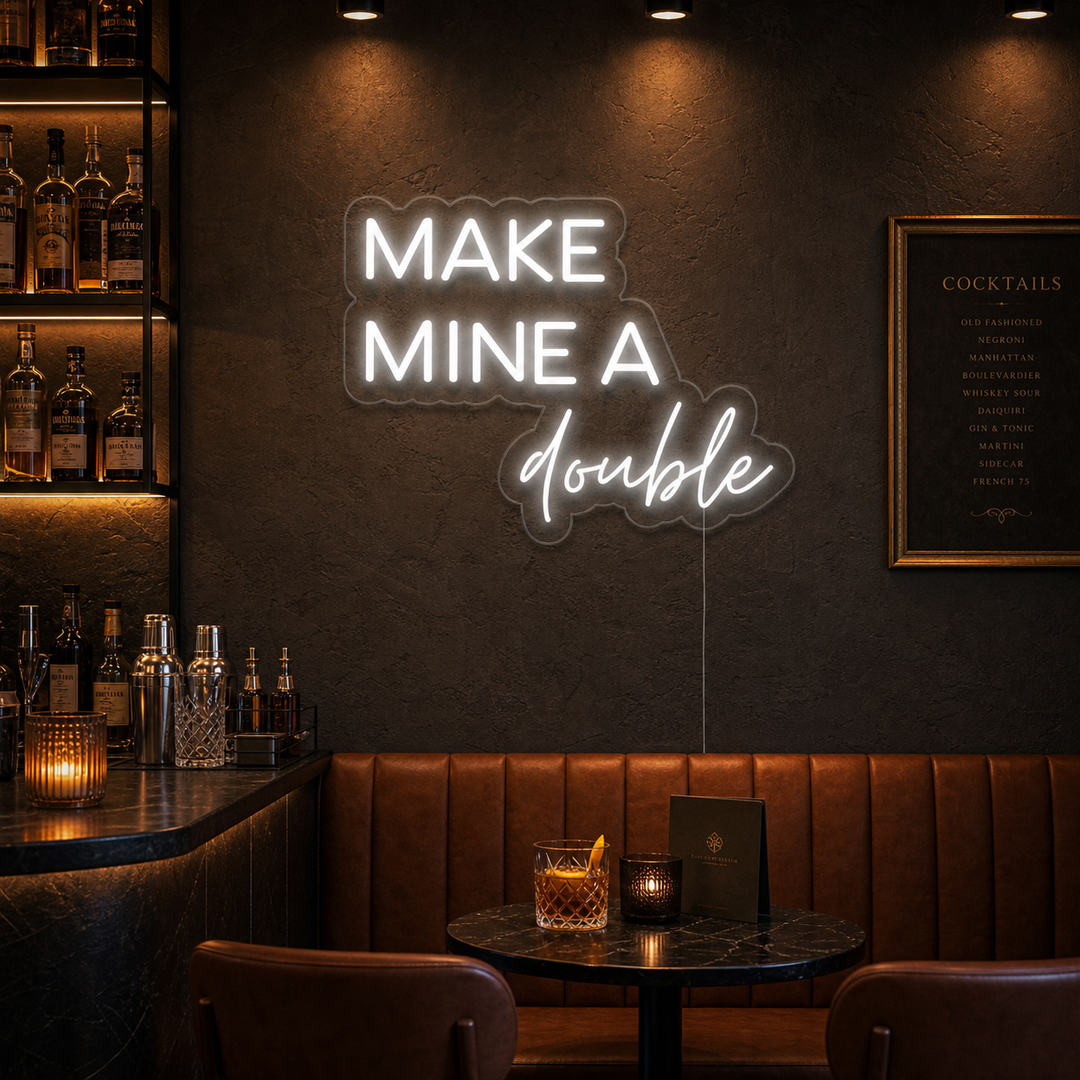 "Make Mine A Double Bar À Bière" Enseigne Lumineuse en Néon