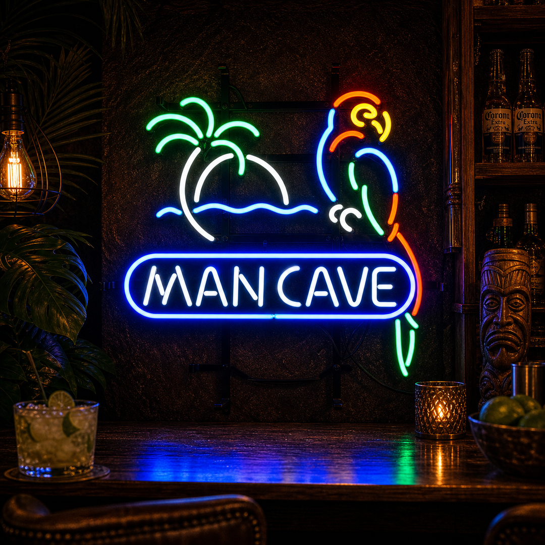 "Man Cave, Perroquet" Enseigne Lumineuse en Néon