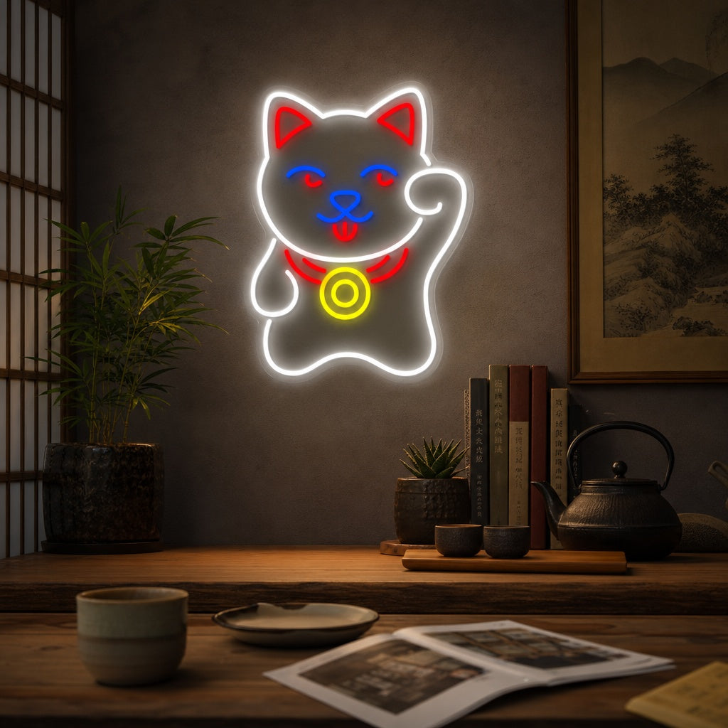Chat Maneki Neko Enseigne néon, Enseigne japonaise au néon