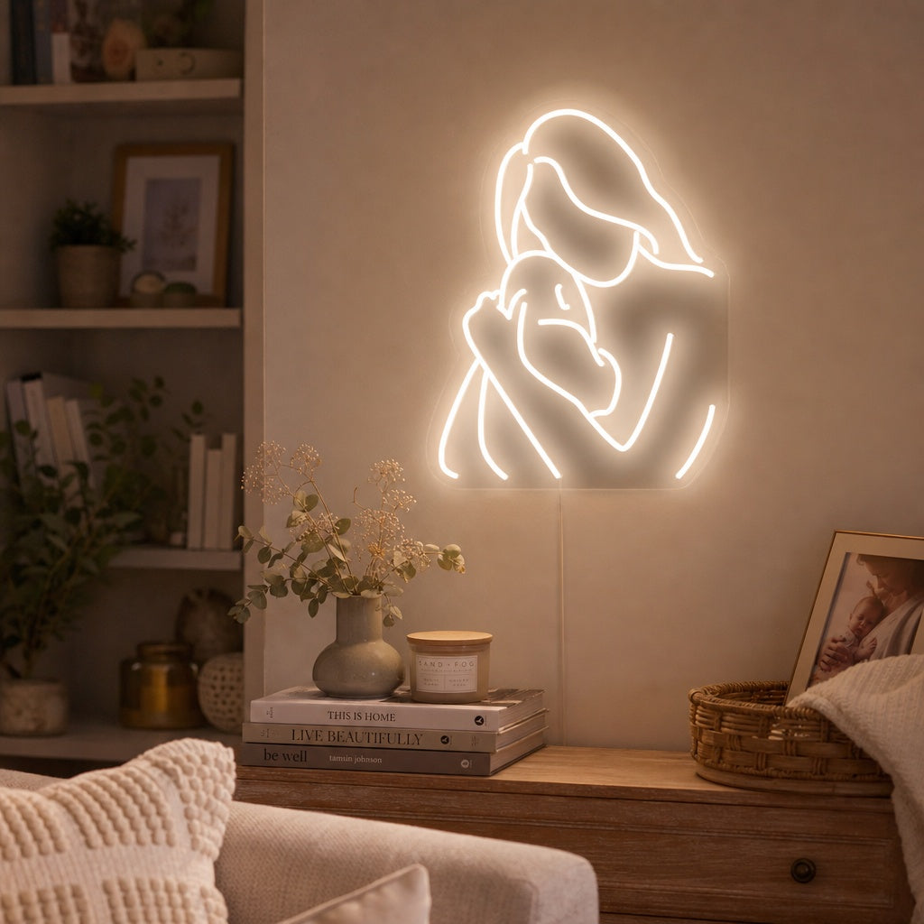 "Maman Embrasse Bébé" Enseigne Lumineuse en Néon