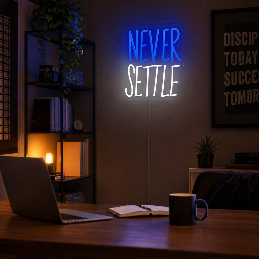 "Never Settle" Enseigne Lumineuse en Néon