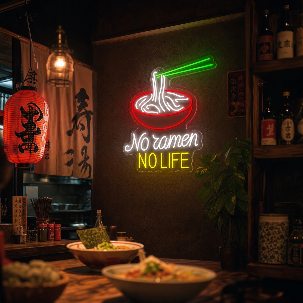 No Ramen No Life Enseigne néon, Décoration de restaurant japonais