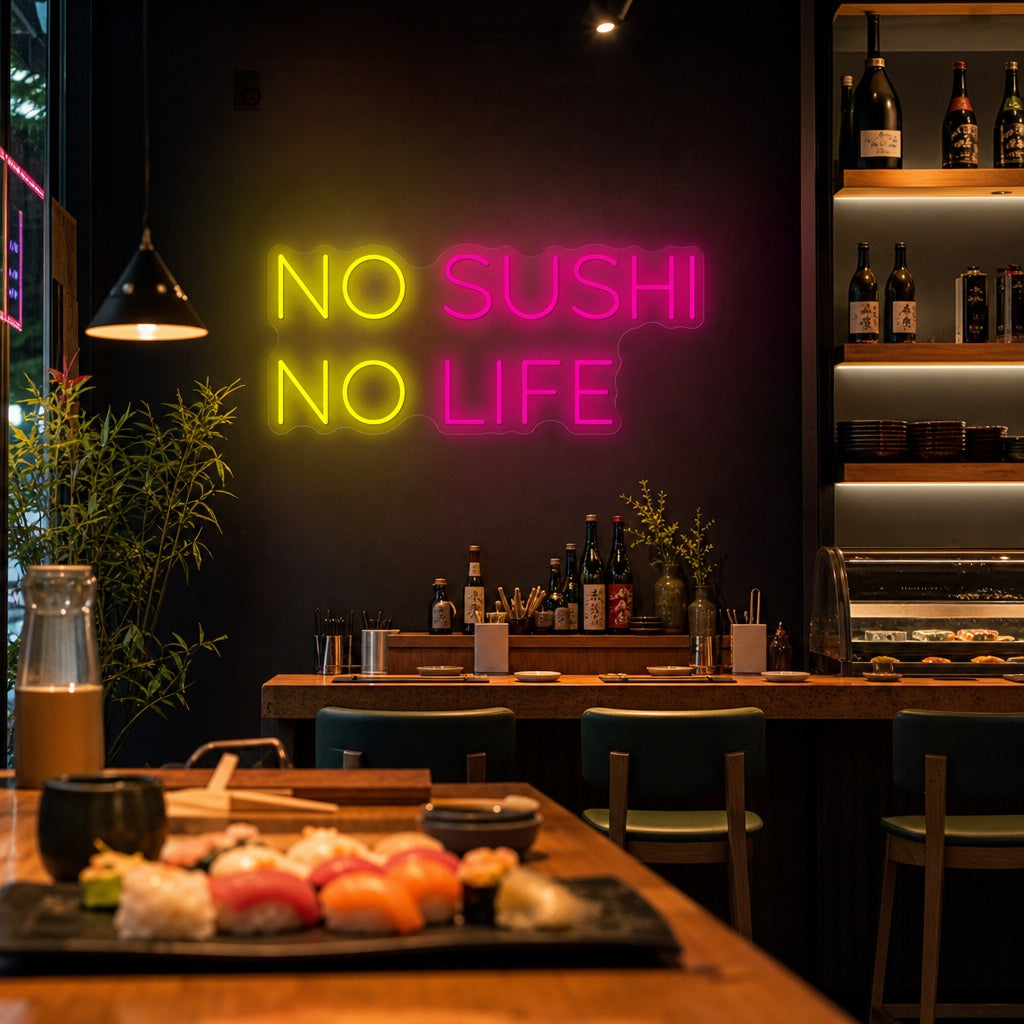 No Sushi No Life Enseigne néon, Décoration de restaurant japonais