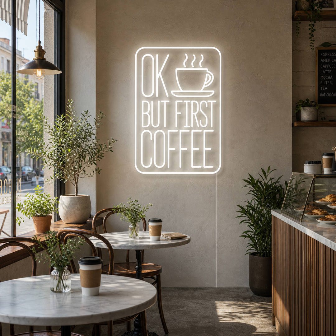 "Ok But First Coffee" Enseigne Lumineuse en Néon