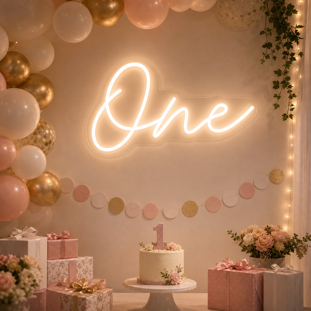 "one, Décoration pour le premier anniversaire" Lumineuse en Néon