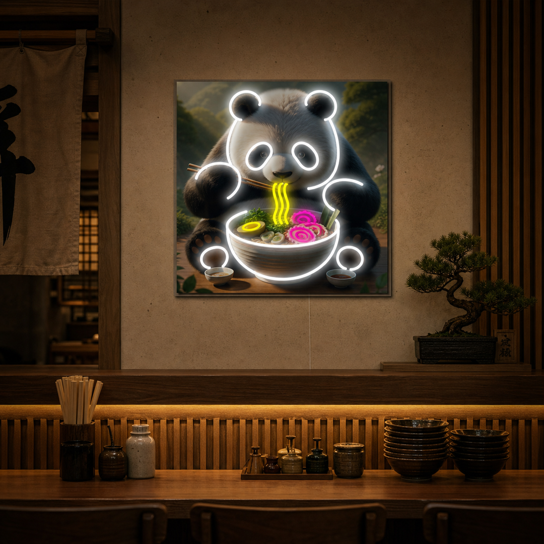Panda et Ramen Enseigne néon, Décoration de restaurant japonais