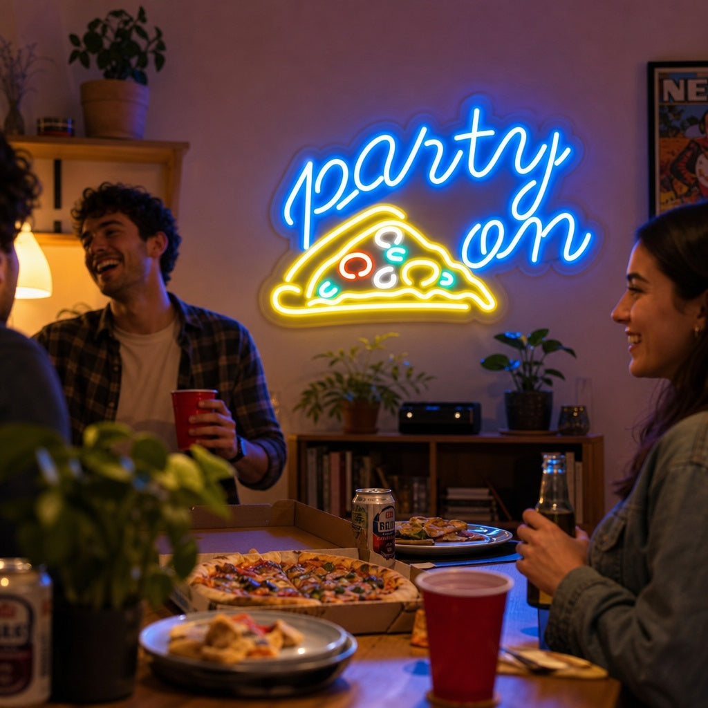"Party On Pizza" Lumineuse en Néon