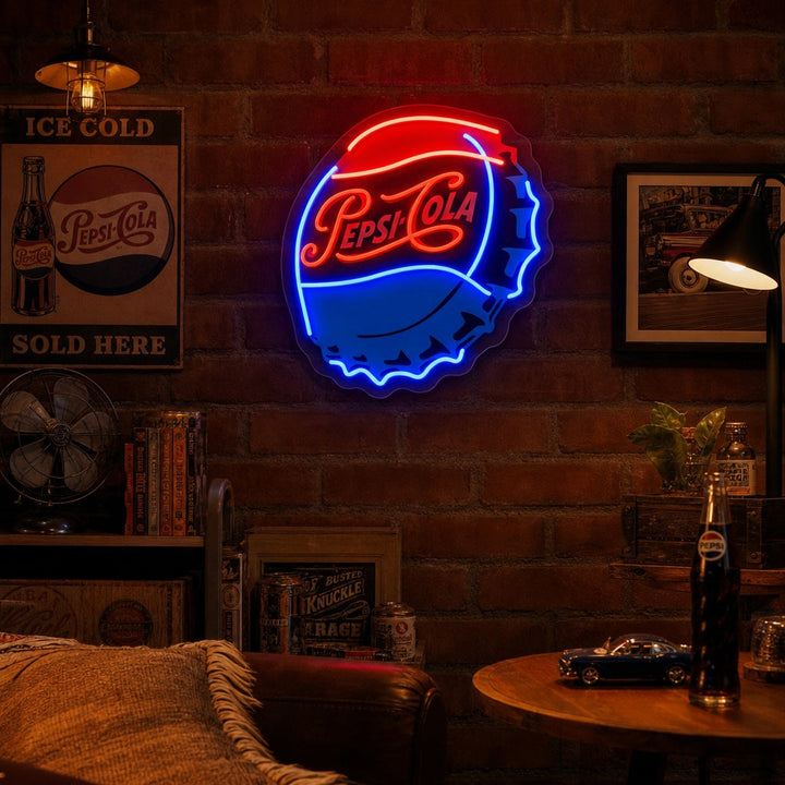 "Caps de bouteille de cola pep" Enseigne néon LED imprimée UV