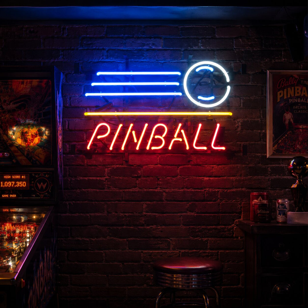 "Pinball, Magasin Ouvert" Enseigne Lumineuse en Néon