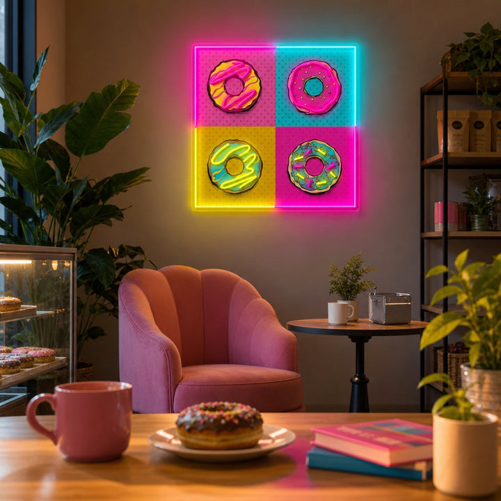 "Pop art des beignets bleu rose" Enseigne néon LED imprimée UV