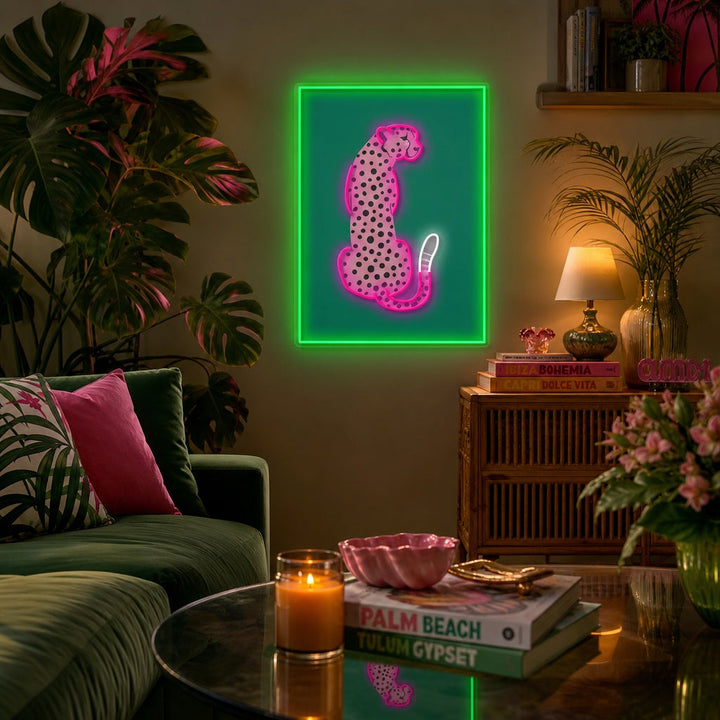 "Pink Leopard Africain Cheetah Pop art tropical" Enseigne néon LED imprimée UV
