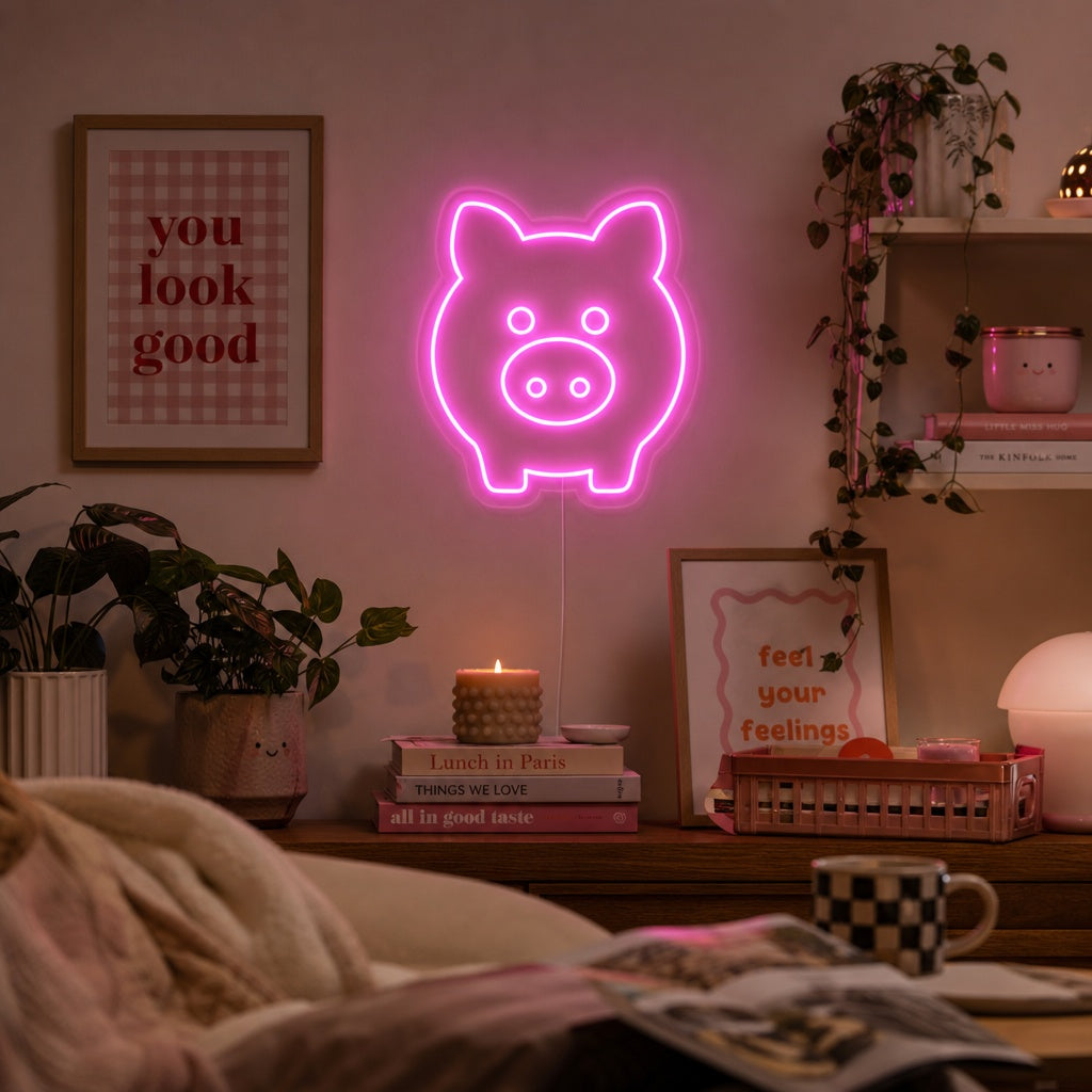 "Cochon Rose" Enseigne Lumineuse en Néon