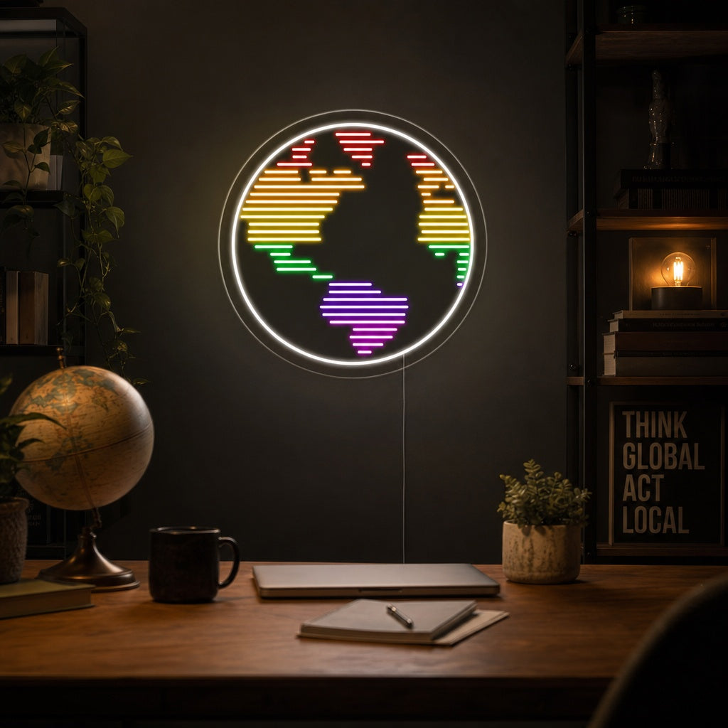 "Planète, Terre" Enseigne Lumineuse en Néon