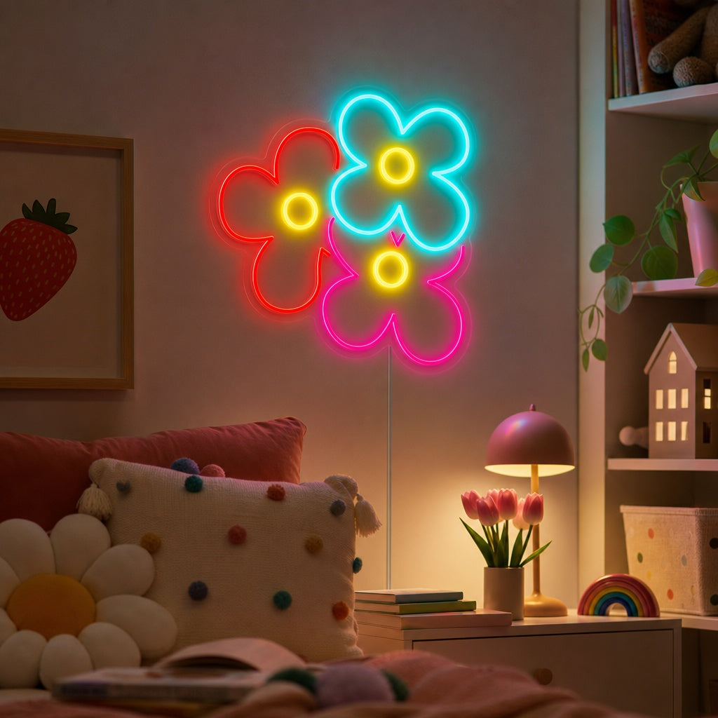 "Fleur De Pâquerette Qui S'Ouvre, Décoration De Chambre D'Enfant" Enseigne Lumineuse en Néon